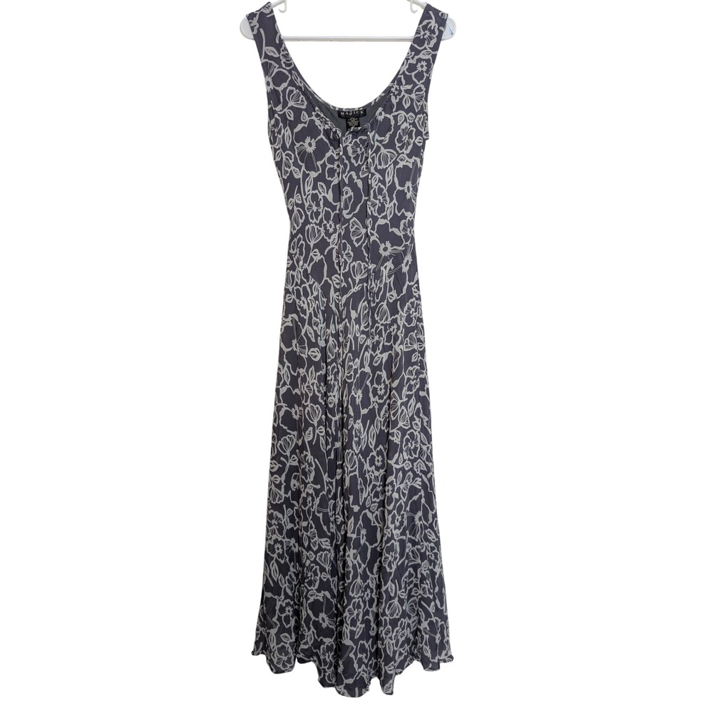 Majick Womens Floral Maxi Dress Vintage Medium Grey Sleeveless Sun Fairy 90s Y2K